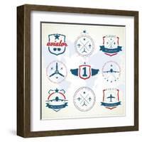 Set Of Vintage Aviation Labels-Tur-Framed Art Print