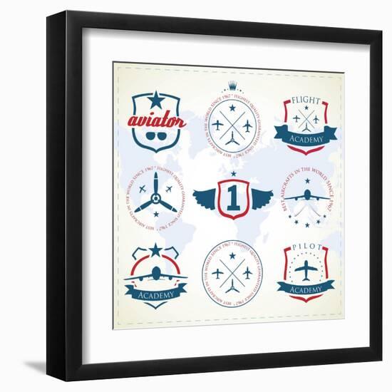 Set Of Vintage Aviation Labels-Tur-Framed Art Print