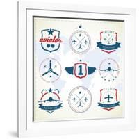 Set Of Vintage Aviation Labels-Tur-Framed Art Print