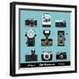 Set Of Vintage Cameras Background-Melindula-Framed Art Print