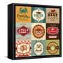 Set Of Vintage Retro Labels For Food, Coffee, Seafood, Bakery, Restaurant Cafe And Bar-Catherinecml-Framed Stretched Canvas