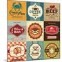 Set Of Vintage Retro Labels For Food, Coffee, Seafood, Bakery, Restaurant Cafe And Bar-Catherinecml-Mounted Art Print