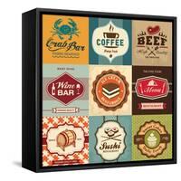 Set Of Vintage Retro Labels For Food, Coffee, Seafood, Bakery, Restaurant Cafe And Bar-Catherinecml-Framed Stretched Canvas