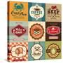 Set Of Vintage Retro Labels For Food, Coffee, Seafood, Bakery, Restaurant Cafe And Bar-Catherinecml-Stretched Canvas