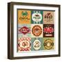 Set Of Vintage Retro Labels For Food, Coffee, Seafood, Bakery, Restaurant Cafe And Bar-Catherinecml-Framed Art Print