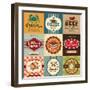 Set Of Vintage Retro Labels For Food, Coffee, Seafood, Bakery, Restaurant Cafe And Bar-Catherinecml-Framed Art Print