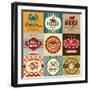 Set Of Vintage Retro Labels For Food, Coffee, Seafood, Bakery, Restaurant Cafe And Bar-Catherinecml-Framed Art Print