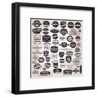 Set of Vintage Retro Labels, Stamps, Ribbons, Marks and Calligraphic Design Elements, Vector-BlueLela-Framed Art Print