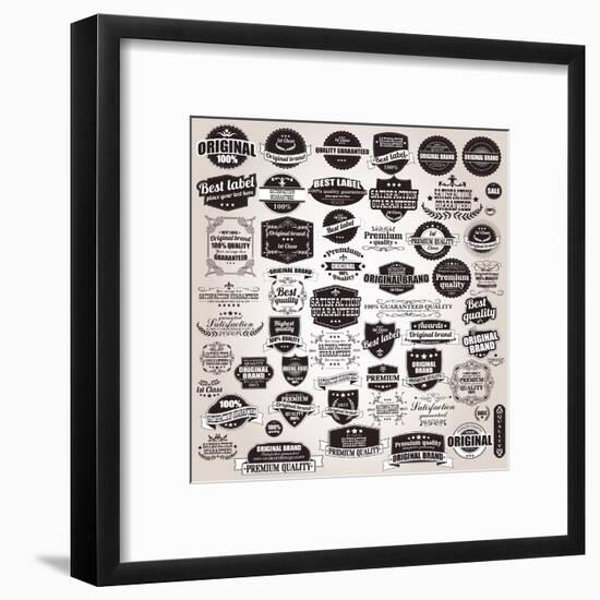 Set of Vintage Retro Labels, Stamps, Ribbons, Marks and Calligraphic Design Elements, Vector-BlueLela-Framed Art Print