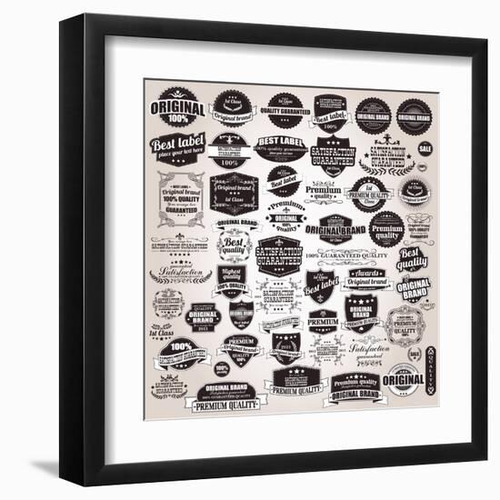 Set of Vintage Retro Labels, Stamps, Ribbons, Marks and Calligraphic Design Elements, Vector-BlueLela-Framed Art Print