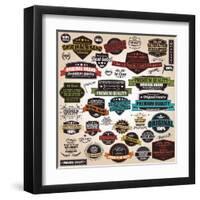 Set of Vintage Retro Labels, Stamps, Ribbons, Marks and Calligraphic Design Elements, Vector-BlueLela-Framed Art Print