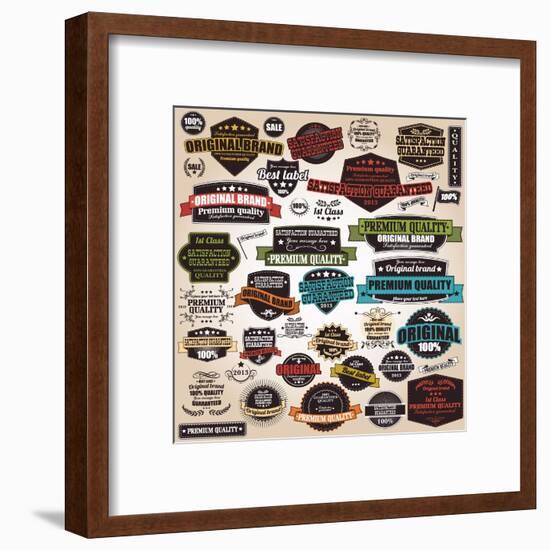 Set of Vintage Retro Labels, Stamps, Ribbons, Marks and Calligraphic Design Elements, Vector-BlueLela-Framed Art Print