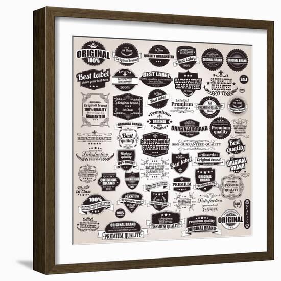 Set of Vintage Retro Labels, Stamps, Ribbons, Marks and Calligraphic Design Elements, Vector-BlueLela-Framed Art Print