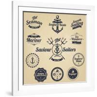 Set of Vintage Retro Nautical Badges and Labels-Oros Gabor-Framed Art Print