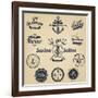 Set of Vintage Retro Nautical Badges and Labels-Oros Gabor-Framed Art Print