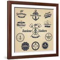 Set of Vintage Retro Nautical Badges and Labels-Oros Gabor-Framed Art Print