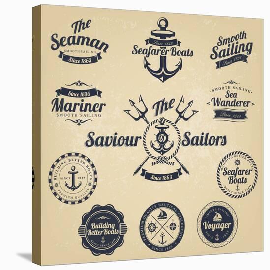 Set of Vintage Retro Nautical Badges and Labels-Oros Gabor-Stretched Canvas