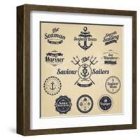 Set of Vintage Retro Nautical Badges and Labels-Oros Gabor-Framed Art Print