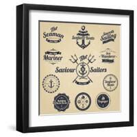 Set of Vintage Retro Nautical Badges and Labels-Oros Gabor-Framed Art Print