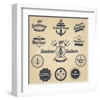 Set of Vintage Retro Nautical Badges and Labels-Oros Gabor-Framed Art Print