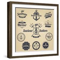 Set of Vintage Retro Nautical Badges and Labels-Oros Gabor-Framed Art Print