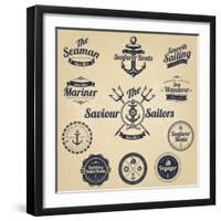 Set of Vintage Retro Nautical Badges and Labels-Oros Gabor-Framed Art Print