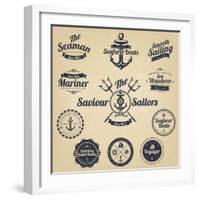 Set of Vintage Retro Nautical Badges and Labels-Oros Gabor-Framed Art Print