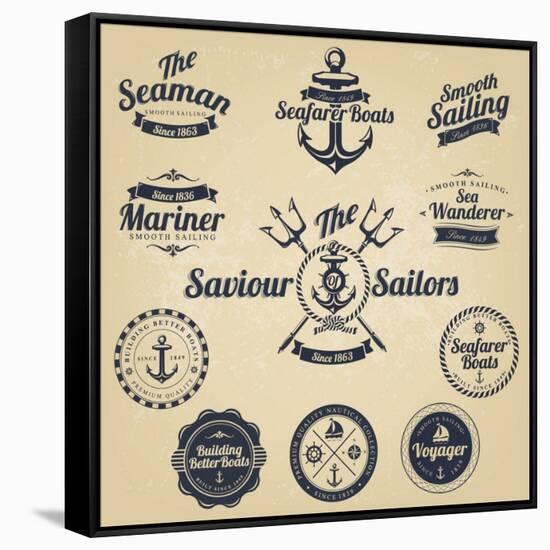 Set of Vintage Retro Nautical Badges and Labels-Oros Gabor-Framed Stretched Canvas