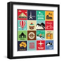 Set Of Vintage Retro Vacation And Travel Label Cards And Symbols-Catherinecml-Framed Art Print