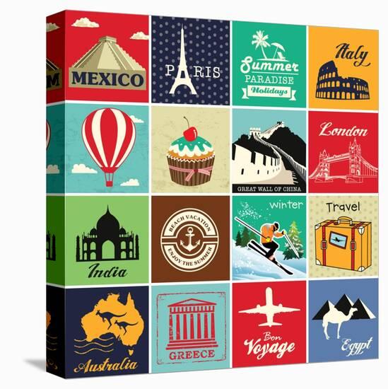 Set Of Vintage Retro Vacation And Travel Label Cards And Symbols-Catherinecml-Stretched Canvas