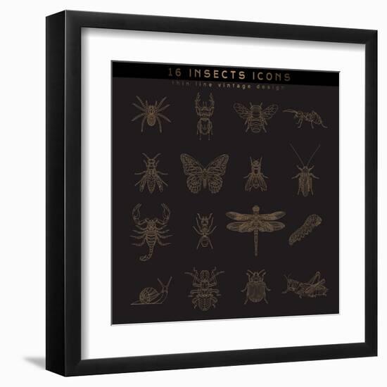 Set of Vintage Thin Line Insects Icons. Retro Vector Design Labels, Badges, Graphic Element, Emblem-karnoff-Framed Art Print