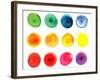 Set of Watercolor Circles  in Vibrant Colors. Watercolor Wet Stains Isolated on White.-LiMaxo-Framed Art Print