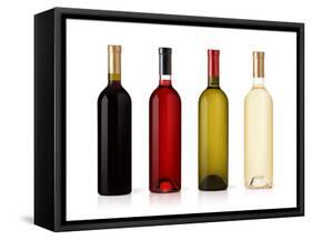 Set Of White, Rose, And Red Wine Bottles. Isolated On White Background-Gresei-Framed Stretched Canvas