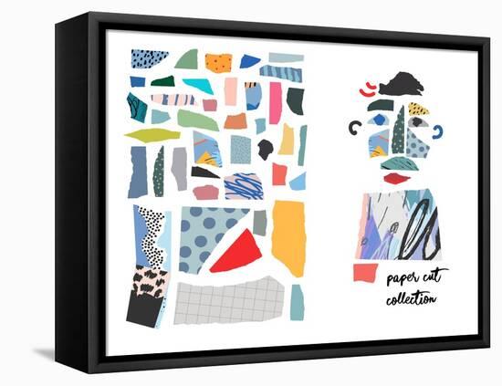 Set with Paper Cut Pieces. Different Shapes and Hand Drawn Textures. Creative Fun Collage.-Lera Efremova-Framed Stretched Canvas