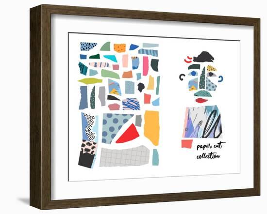 Set with Paper Cut Pieces. Different Shapes and Hand Drawn Textures. Creative Fun Collage.-Lera Efremova-Framed Art Print