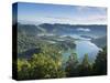 Sete Cidades Village with Lagoa Azul and Lagoa Verde, Sao Miguel Island, Azores, Portugal-Alan Copson-Stretched Canvas