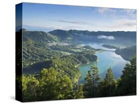 Sete Cidades Village with Lagoa Azul and Lagoa Verde, Sao Miguel Island, Azores, Portugal-Alan Copson-Stretched Canvas