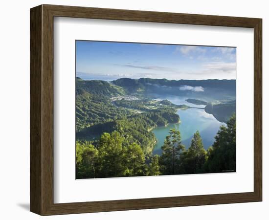 Sete Cidades Village with Lagoa Azul and Lagoa Verde, Sao Miguel Island, Azores, Portugal-Alan Copson-Framed Photographic Print