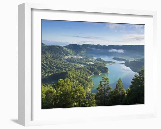 Sete Cidades Village with Lagoa Azul and Lagoa Verde, Sao Miguel Island, Azores, Portugal-Alan Copson-Framed Photographic Print