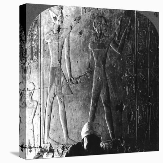 Sethos I and His Son Ramses II Worshiping their Ancestors, Abydos, Egypt, C1900-Underwood & Underwood-Stretched Canvas