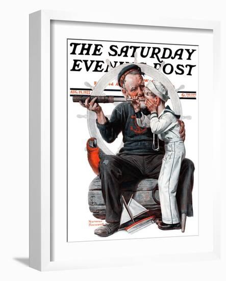 "Setting One's Sights" or "Ship Ahoy" Saturday Evening Post Cover, August 19,1922-Norman Rockwell-Framed Giclee Print