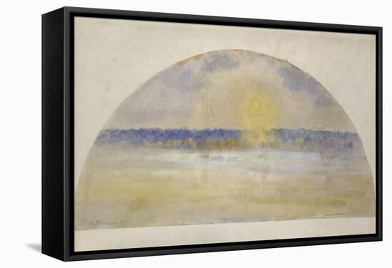 Setting Sun and Fog-Camille Pissarro-Framed Stretched Canvas