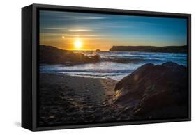 Setting Sun at Polzeath Beach, a Noted Surfers Beach in Cornwall, UK-Amd Images-Framed Stretched Canvas