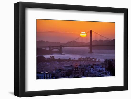 Setting Sun Behind Golden Gate Bridge, Downtown San Francisco-Vincent James-Framed Photographic Print