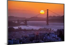 Setting Sun Behind Golden Gate Bridge, Downtown San Francisco-Vincent James-Mounted Photographic Print