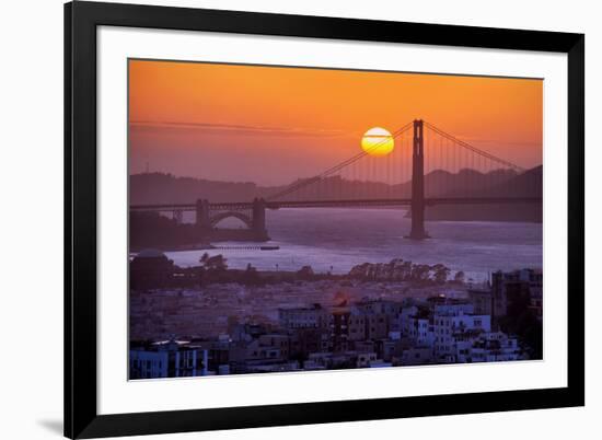 Setting Sun Behind Golden Gate Bridge, Downtown San Francisco-Vincent James-Framed Photographic Print