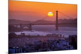 Setting Sun Behind Golden Gate Bridge, Downtown San Francisco-Vincent James-Mounted Photographic Print