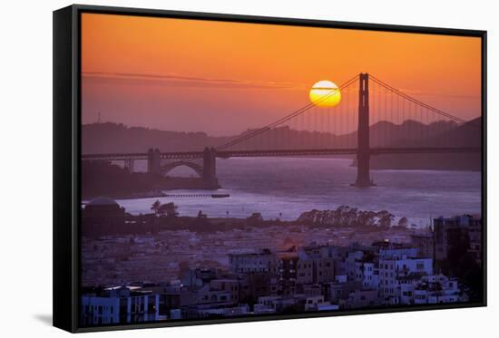 Setting Sun Behind Golden Gate Bridge, Downtown San Francisco-Vincent James-Framed Stretched Canvas