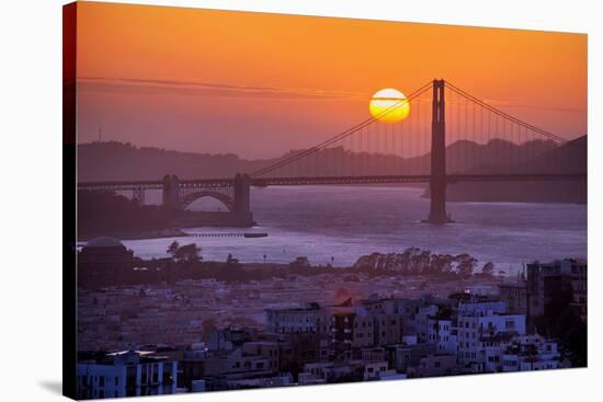 Setting Sun Behind Golden Gate Bridge, Downtown San Francisco-Vincent James-Stretched Canvas