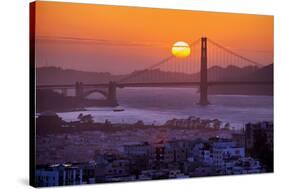 Setting Sun Behind Golden Gate Bridge, Downtown San Francisco-Vincent James-Stretched Canvas